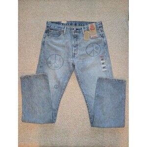 Levi's 501 150th Anniversary Jeans Men's 34x34 Blue Light Wash Peace Logo NWT